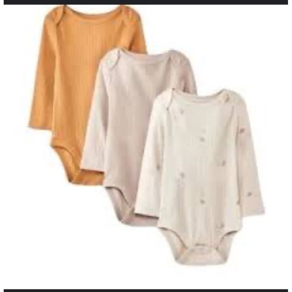 Cloud Island Baby Long Sleeve Bodysuits neutral colors 3 pack size 6/9M NWT